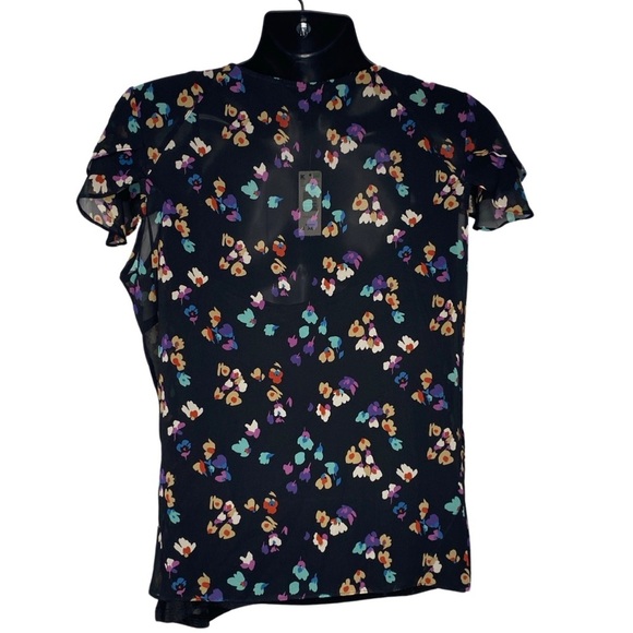 attention Floral Keyhole Babydoll Blouse (Size:XL, Color:Black/Multi) - Picture 2 of 3